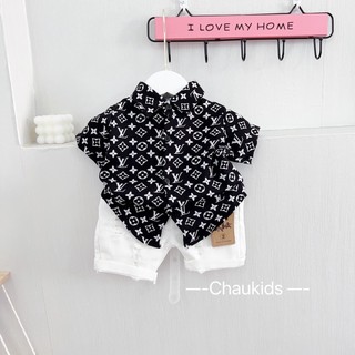 Bộ sơ mi L.V thời thượng cho bé