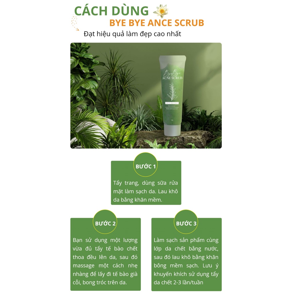 Tẩy Da Chết Bye Bye Acne Scrub, Tẩy Tế Bào Chết, Giảm Mụn Dành Cho Da Nhạy Cảm, Da Dầu Mụn 100g
