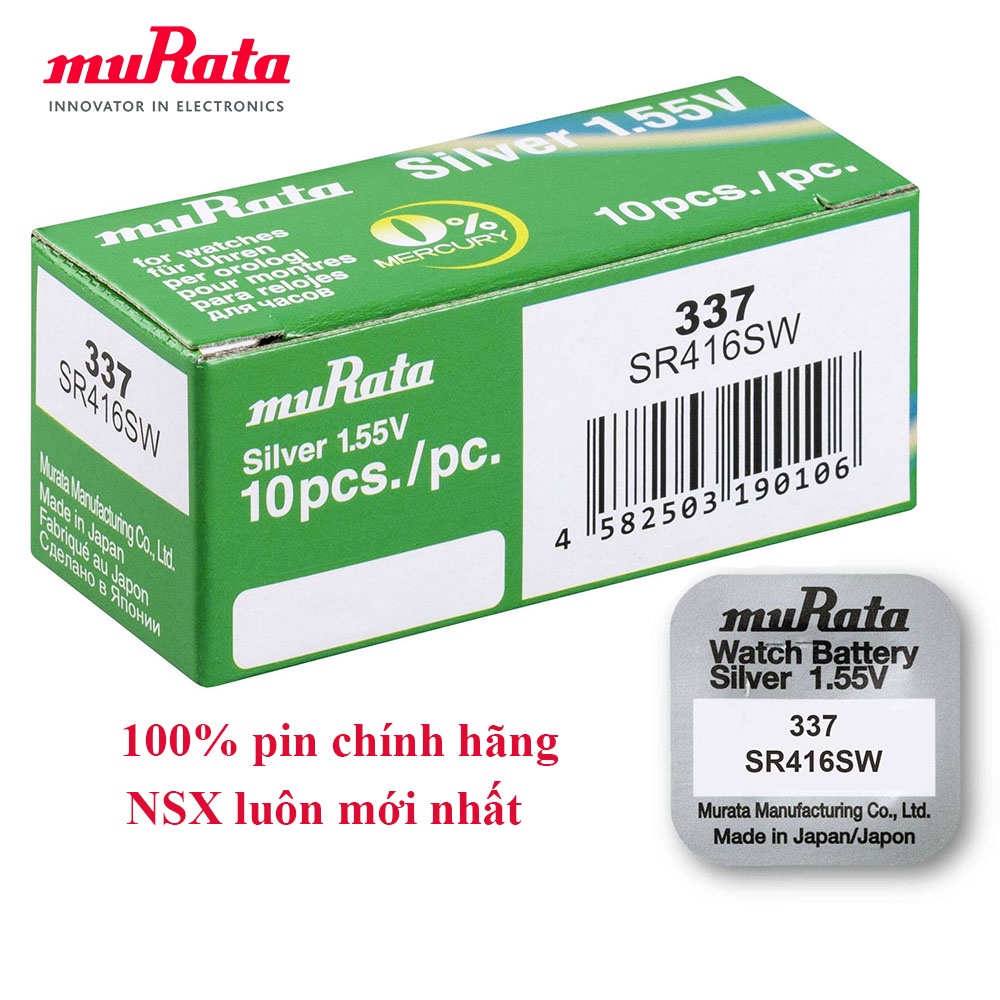 Hộp 10 Viên Pin Murata Sony 337/ SR416SW dành cho đồng hồ kim 3 kim (Loại tốt)