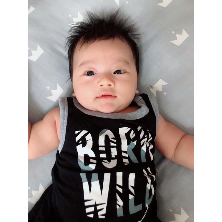 [3-10kg] Áo Thun  Bé trai - Đen Born Wild