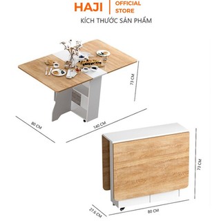 Bàn ăn thông minh HAJI tiết kiệm diện tích cánh gập chân bánh xe xoay 360 độ - BATM5