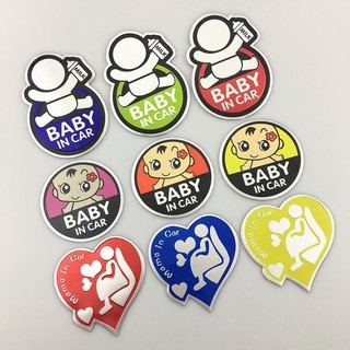 Tem xe Baby in Car tay cầm bình sữa Mama in car hình trái tim nhôm loại 1