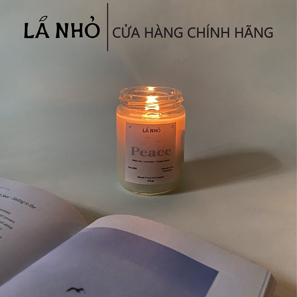 Nến thơm quà tặng thủ công LÁ NHỎ - Peace (Sữa gạo + Lavender + Bạc Hà)