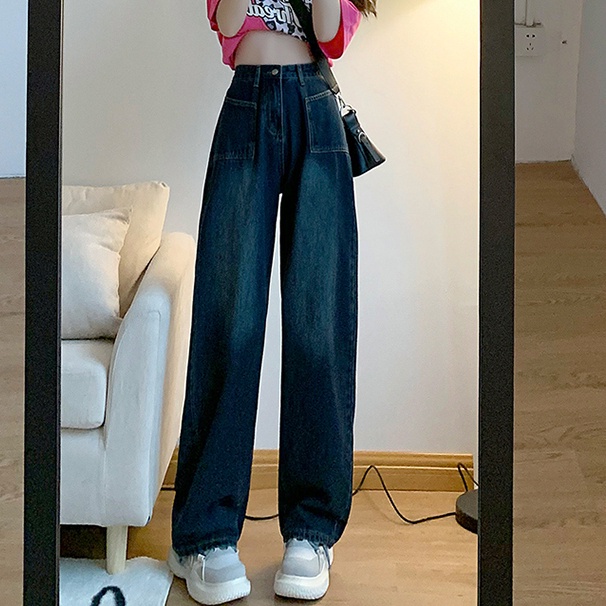 Quần jean dài SUXI ống rộng lưng cao thời trang Hàn Quốc cá tính cho nữ