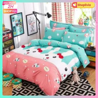 Bộ ga gối giường-1M2,1M6,1M8 mẫu thỏ trắng HCM14