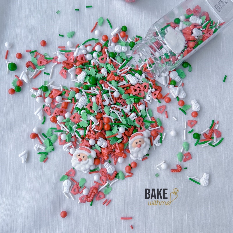 Kẹo bông đường, kẹo trang trí, kẹo bi đường, cốm trang trí ông già noel giáng sinh để trang trí bánh kem, bánh sinh nhật
