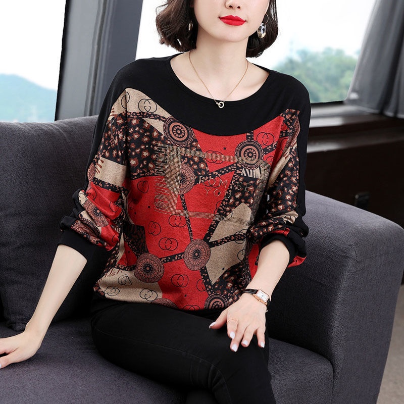 Áo Thun Tay Dài Phong Cách Phương Tây Thời Trang Xuân Thu Dành Cho Phụ Nữ Trung Niên