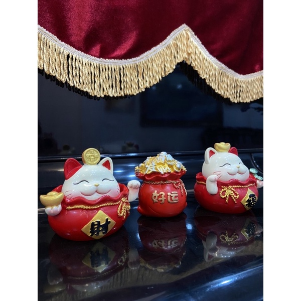 Set Mèo thần tài trang trí phòng khách lì xì