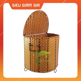 Sọt Mây Bán Nguyệt Có Nắp Đậy Size Trung, Sọt Đựng Quần Áo Vật Dụng Gia Đình, Nhựa Đan Giả Mây Sạch Sẽ - Mây Tre Trà My