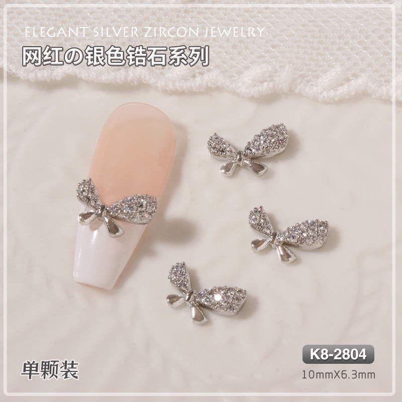 CHARM CAO CẤP Charm nơ đính đá Zircon sang trọng, charm nơ trang trí móng tay nghệ thuật, phụ kiện nail salon