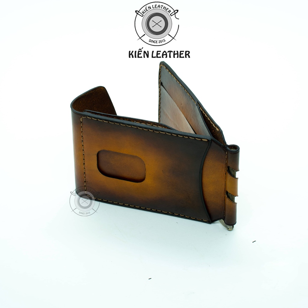 Ví Kẹp Tiền siêu nhỏ gọn,KIẾN LEATHER, Chất da bò đánh Patina