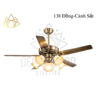   Loại I-Tặng Bóng Quạt trần đèn trang trí 5 cánh cho phòng khách-phòng ngủ sải cánh 132cm,đảo chiều có điều khiển từ xa 