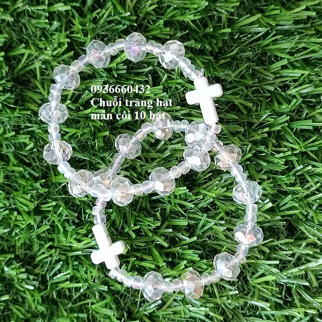 Chuỗi tràng hạt mân côi công giáo màu trắng 10 hạt 8li 10li đeo tay - quà tặng công giáo