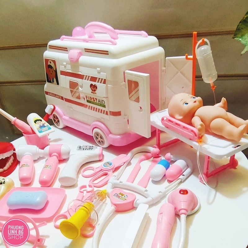 Đồ Chơi Bác Sĩ Cho Bé Gái Xe Cứu Thương 30 Chi Tiết Dụng Cụ Y Tế
