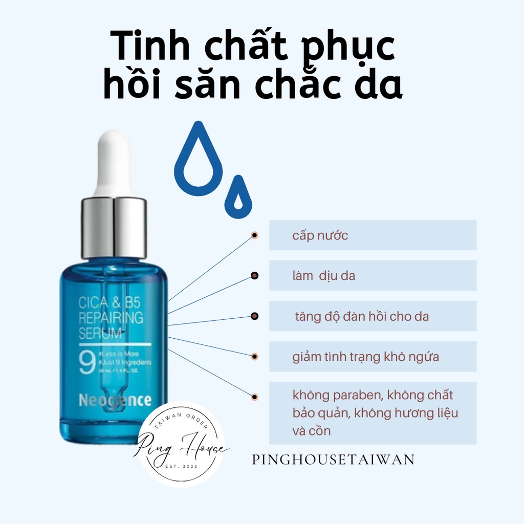 [HÀNG SẴN-Bản nội địa Đài Loan] Tinh chất phục hồi săn chắc da B5 Neogence CICA&B5 Repairing Serum 3