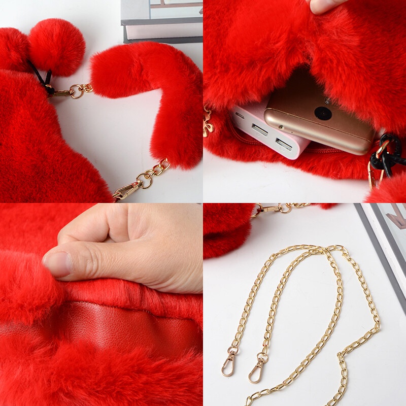 Mischa Túi Đeo Chéo Vai Hình Trái Tim Phủ Lông Thời Trang Xinh Xắn