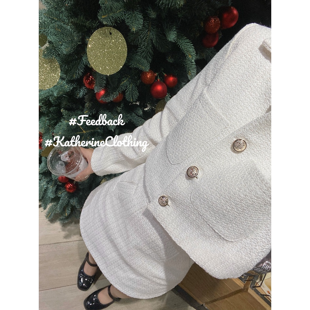 Set dạ tweed nữ tiểu thư sang chảnh Set áo khoác dạ tweed và chân váy 2 lớp - Katherine Clothing
