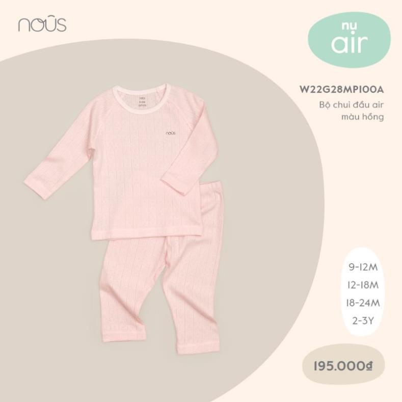 NOUS - Bộ quần áo dài tay bé gái, bé trai chui đầu Nous, chất liệu Nu Air 9M 12M 18M 2Y FULL