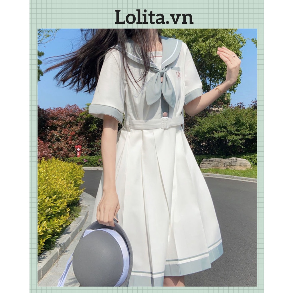Đầm lolita cổ thủy thủ phối nơ 3 màu xinh xắn (Kèm ảnh thật)