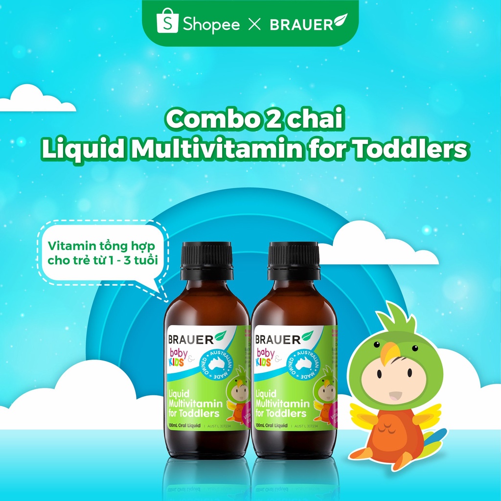 Combo 2 chai Toddler Brauer Vitamin tổng hợp cho trẻ từ 1-3 tuổi 100ml