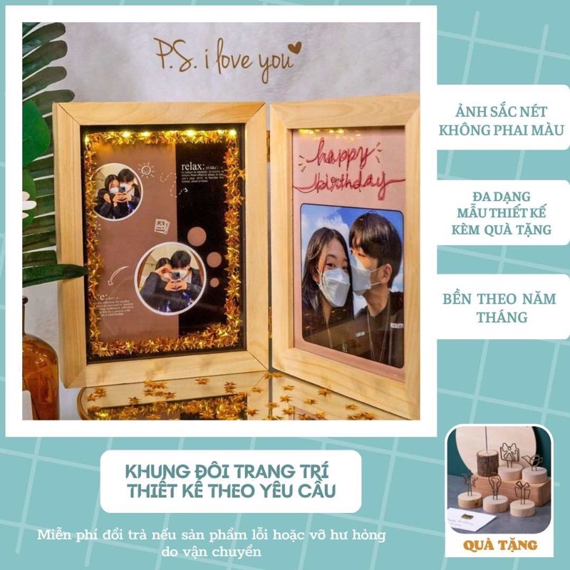KHUNG ĐÔI GỖ + ẢNH THIẾT KẾ THEO YÊU CẦU GIÁ RẺ HANDMADE 3D ĐÈN LED TRANG TRÍ ĐỂ BÀN