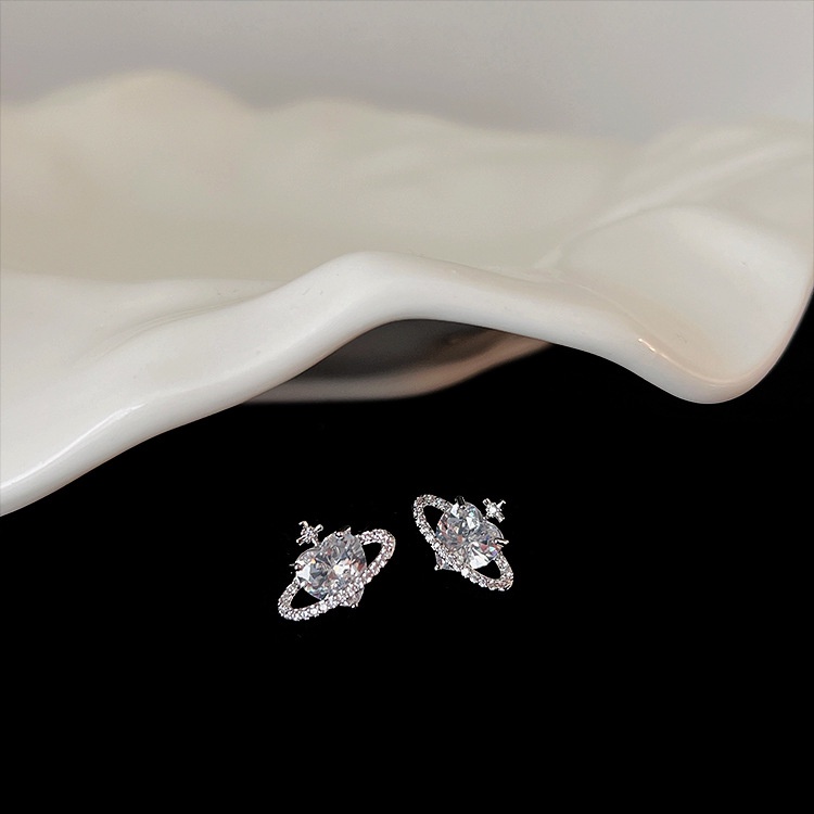 Bông Tai Mạ Bạc 925 Đính Đá Zircon Hình Hành Tinh Phong Cách Retro Hàn Quốc Cho Nữ