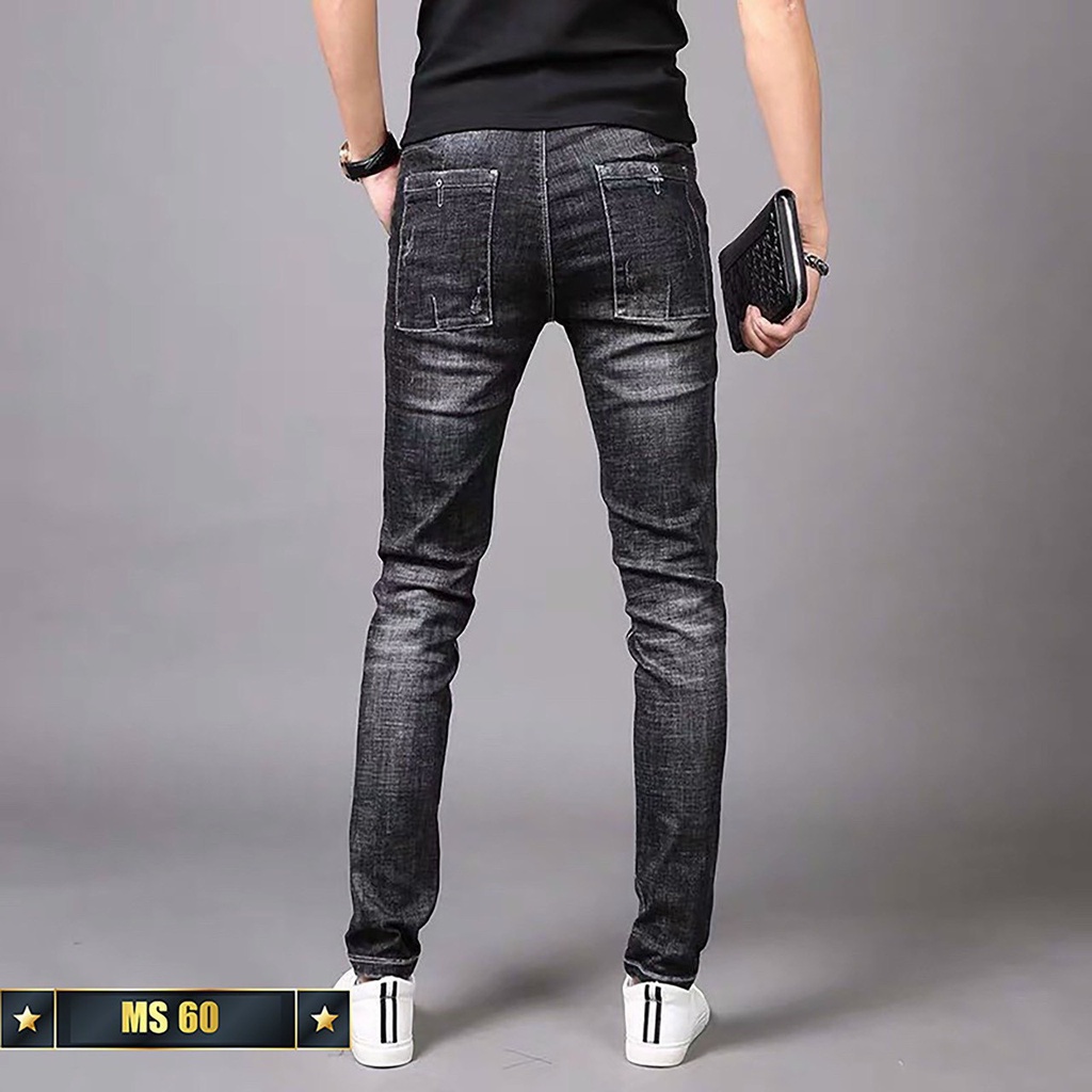 Quần jean nam Chất Bò Denim Màu Xám Đen TT60WH Túi Xéo Ống Ôm Xướt Nhẹ Không Rách