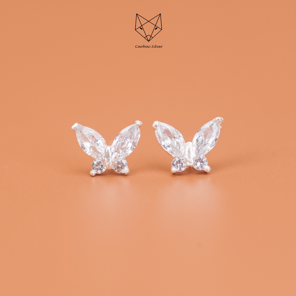 Khuyên Tai Bạc Ta CaoBac Jewellery Hoa Tiết Hình Con Bươm Đính Đá Lấp Lánh Đơn Giản Làm Quà Tặng Cho Bạn Gái