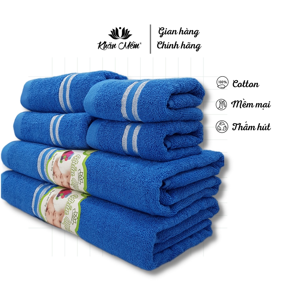 Bộ Combo 6 Khăn Cao Cấp Khăn Mềm Gia Đình 100% Cotton, Không Ra Màu, Không Xổ Lông, Thấm Hút Nước Siêu Tốt