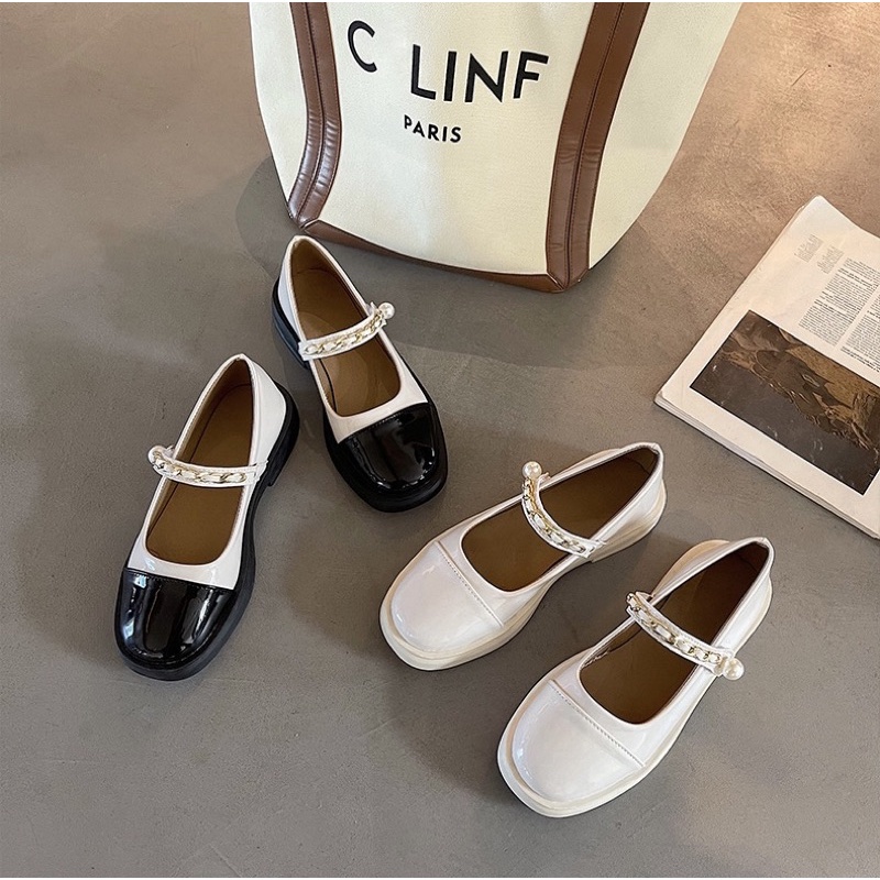 Giày búp bê có quai Mary Jane phối màu quai xích đế cao 3.5cm Yannie Lolita