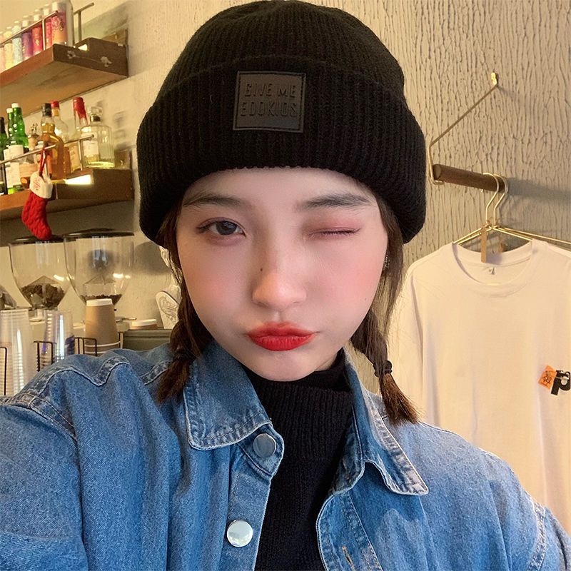 Mũ Len Dệt Kim Dày Dặn Ấm Áp In Chữ Phong Cách Hàn Quốc Thời Trang Thu Đông Cho Nữ