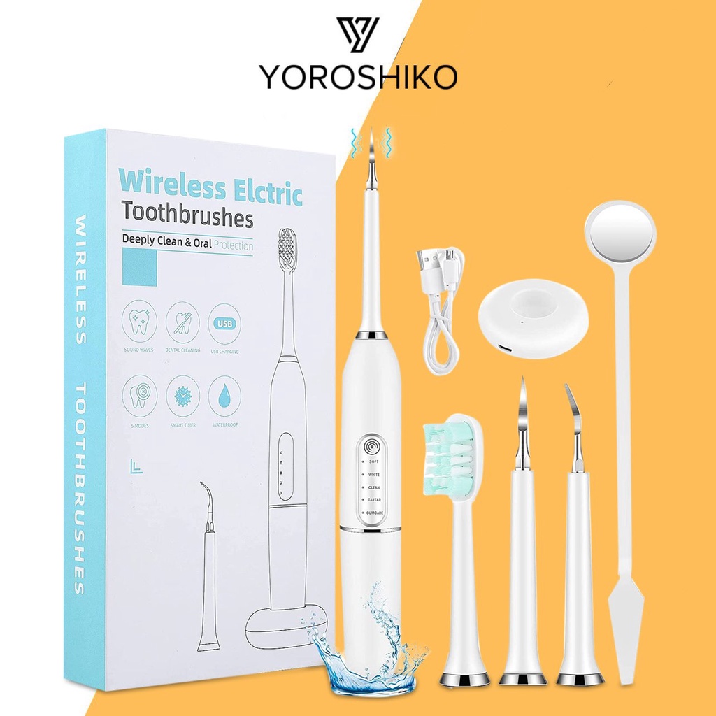 Bàn chải điện 2in1 sạc không dây hàng cao cấp chính hãng Yoroshiko tiện lợi cho gia đình