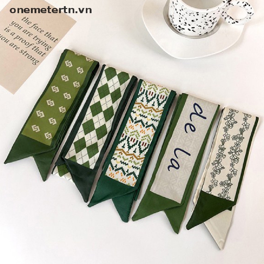 Onemetertn Khăn Choàng Lụa Voan Dài In Họa Tiết Hình Học Chữ Cái Màu Xanh Lá