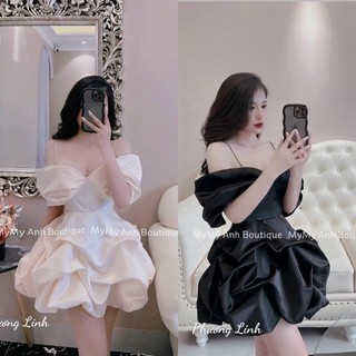 Đầm 2 dây trễ vai xoè tùng bí chất liệu: tapta có lót có mút ngực