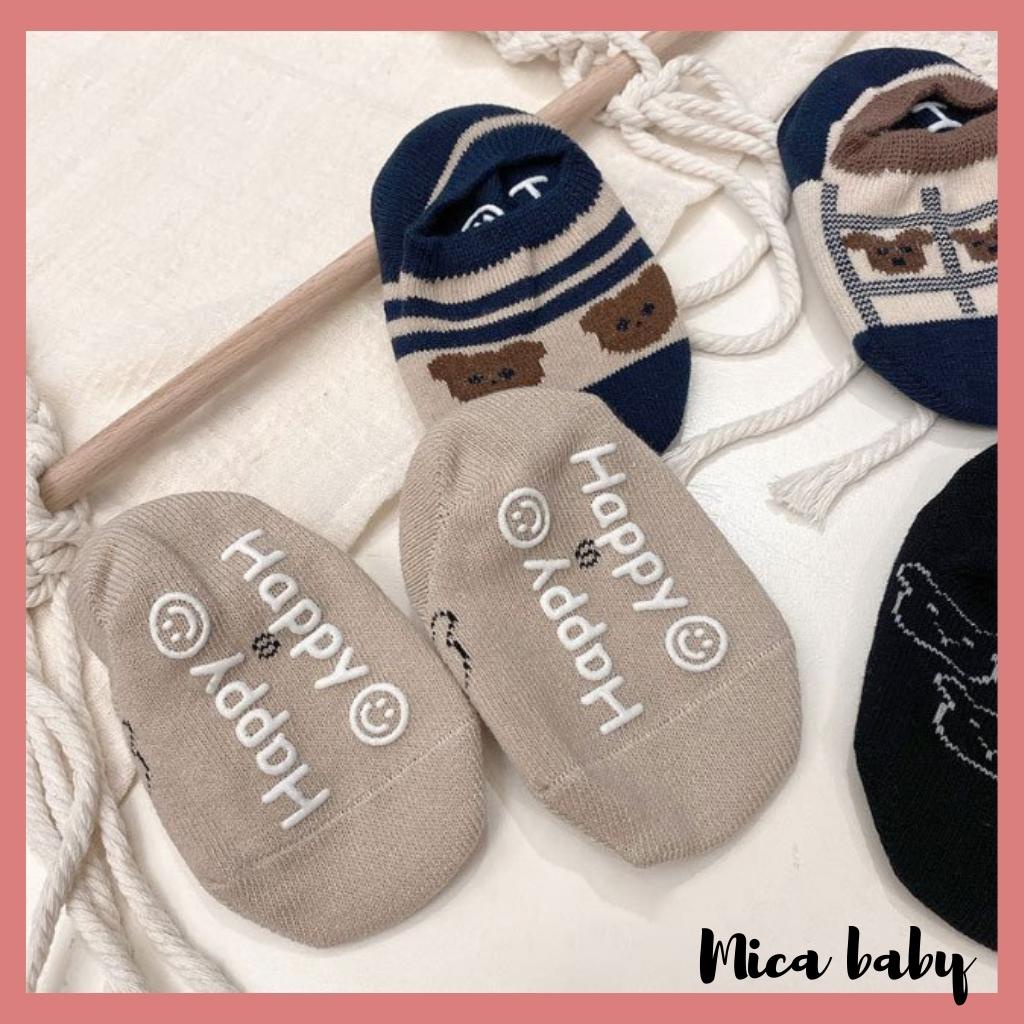 Tất lười cho bé, tất cổ ngắn in hình gấu chống trượt đáng yêu cho bé T34 Mica baby