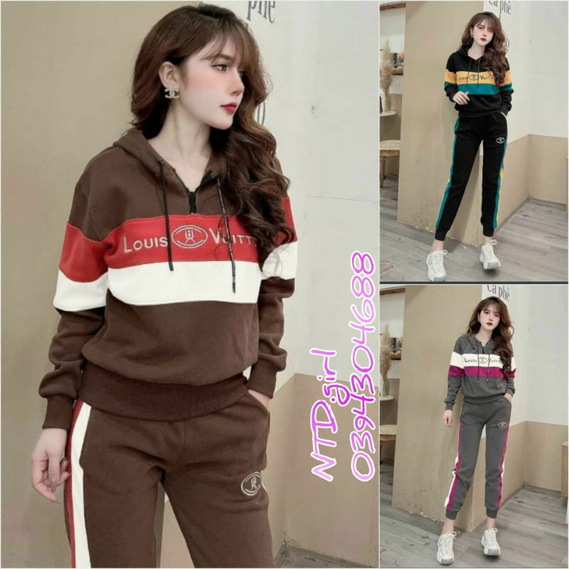 Set bộ nữ thun cao cấp có mũ rút dây, sét đồ thời trang quần áo dài thể thao thu đông - HTR
