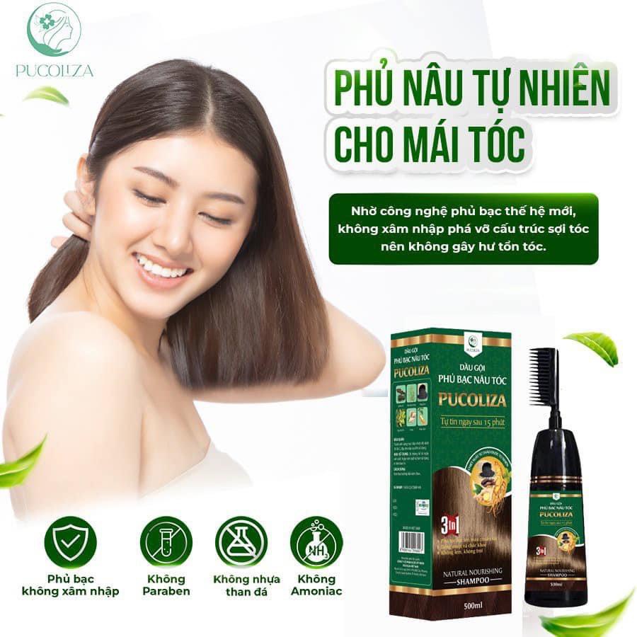 Dầu gội phủ bạc PUCOLIZA, HAMiKO mẫu mới 500ML- 3 Màu: Nâu hạt dẻ, Nâu đen, Đen