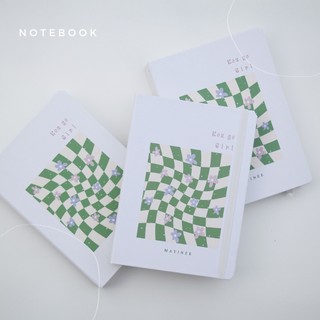 Sổ A5 bìa cứng hoa xanh y2k 100gsm ruột trắng-chấm-ô vuông