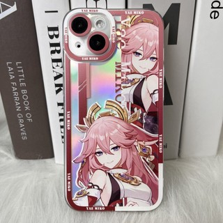 Genshin impact Yae Miko Ốp Điện Thoại Trong Suốt Màu Laser Họa Tiết Game Cho iPhone 14 13 12 11 pro promax x xs xsmax xr 7 8 plus