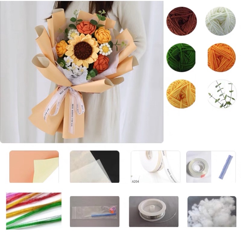 DIY - Gói Nguyên Liệu Móc Bó Hoa Len  - Quà Tặng Handmade Tự Làm Ý Nghĩa [Có hướng dẫn]