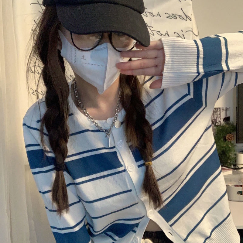 Áo Khoác Cardigan Dệt Kim Họa Tiết Kẻ Sọc Phong Cách Nhật Bản Thời Trang Xuân Thu 2021 Mới