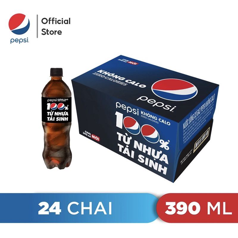 THÙNG PEPSI ĐEN KHÔNG CALO [ 24 CHAI X 390ML]