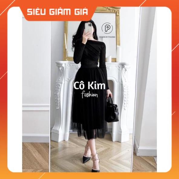 Set áo lệch vai mix chân váy lưới hot trend 2022