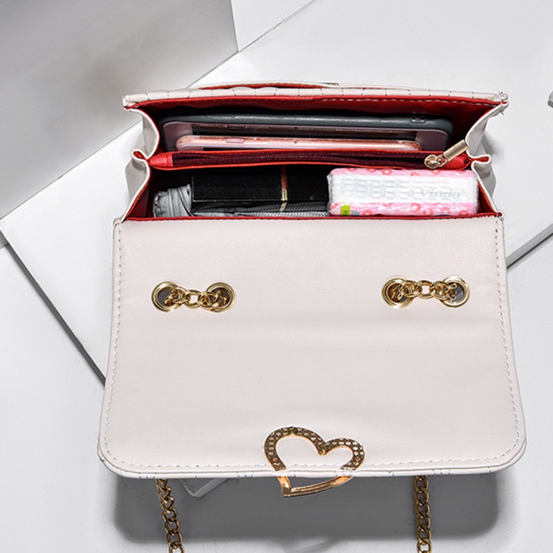 IELGY Túi Đeo Chéo Dây Xích Khóa Kim Loại Hình Trái Tim Phong Cách Hàn Quốc Cho Nữ