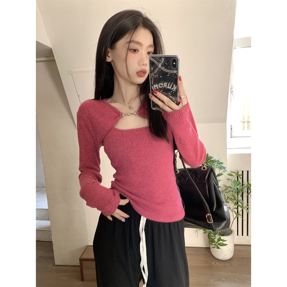 ZHELIHANGFEI Set Áo Hai Dây Dệt Kim + Áo Khoác Cardigan Lưng Cao Thời Trang Quyến Rũ Cho Nữ