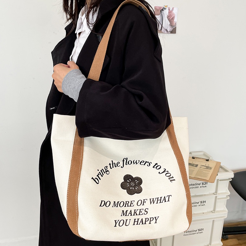 Túi xách YADOU bằng vải canvas cỡ lớn phối màu sắc tương phản phong cách thời trang dành cho học sinh