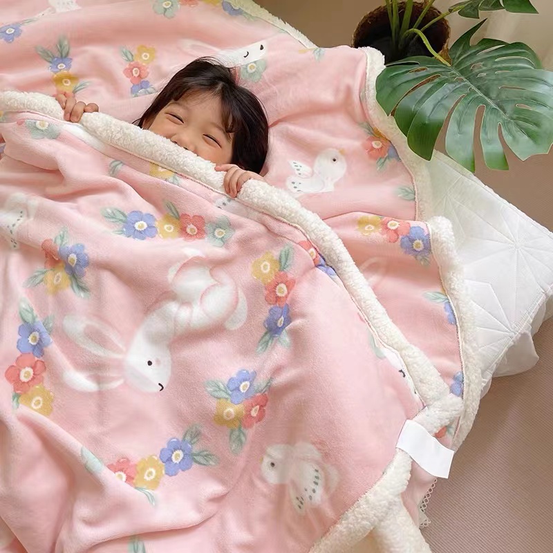Chăn Lông Cừu Họa Tiết Hoạt Hình Xinh Xắn Dành Cho Bé 5 / 6 Feet
