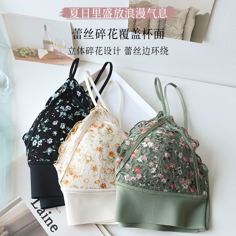 Áo Ngực Ren Hoa Tam Giác Không Gọng Không Đường May Màu Bóng Lưng Đẹp Thoải Mái Kiểu Pháp Cho Bạn Gái