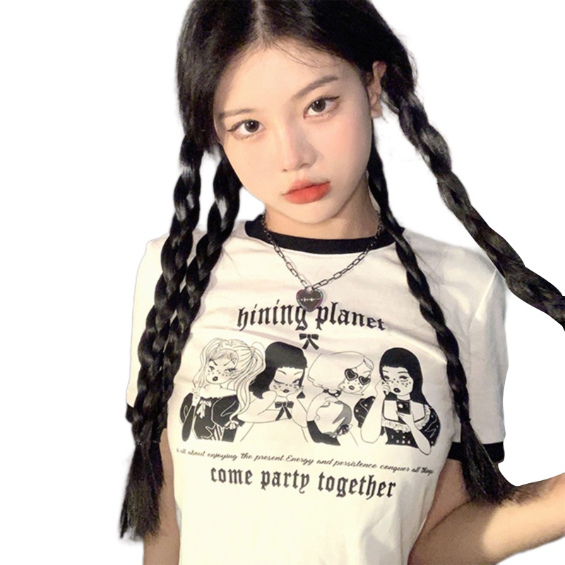 Brroa Áo Thun Crop Top Tay Ngắn Cổ Búp Bê Dáng Rộng Cơ Bản Dành Cho Bạn Nữ Trẻ Gi