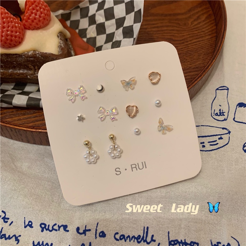 IF ME Đôi Bông Tai Hình Hoa Tulip Và Bướm Bằng Resin Đính Ngọc Trai Dành Cho Nữ